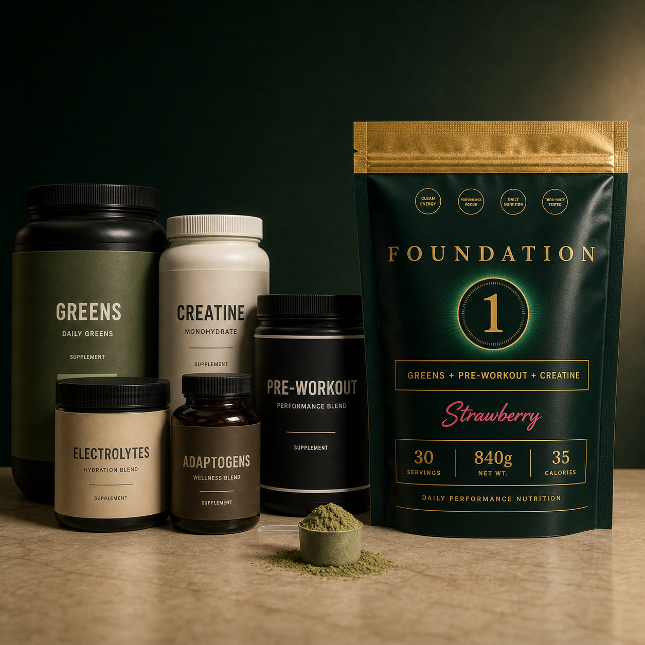 One Foundation One pouch compared with multiple supplement tubs