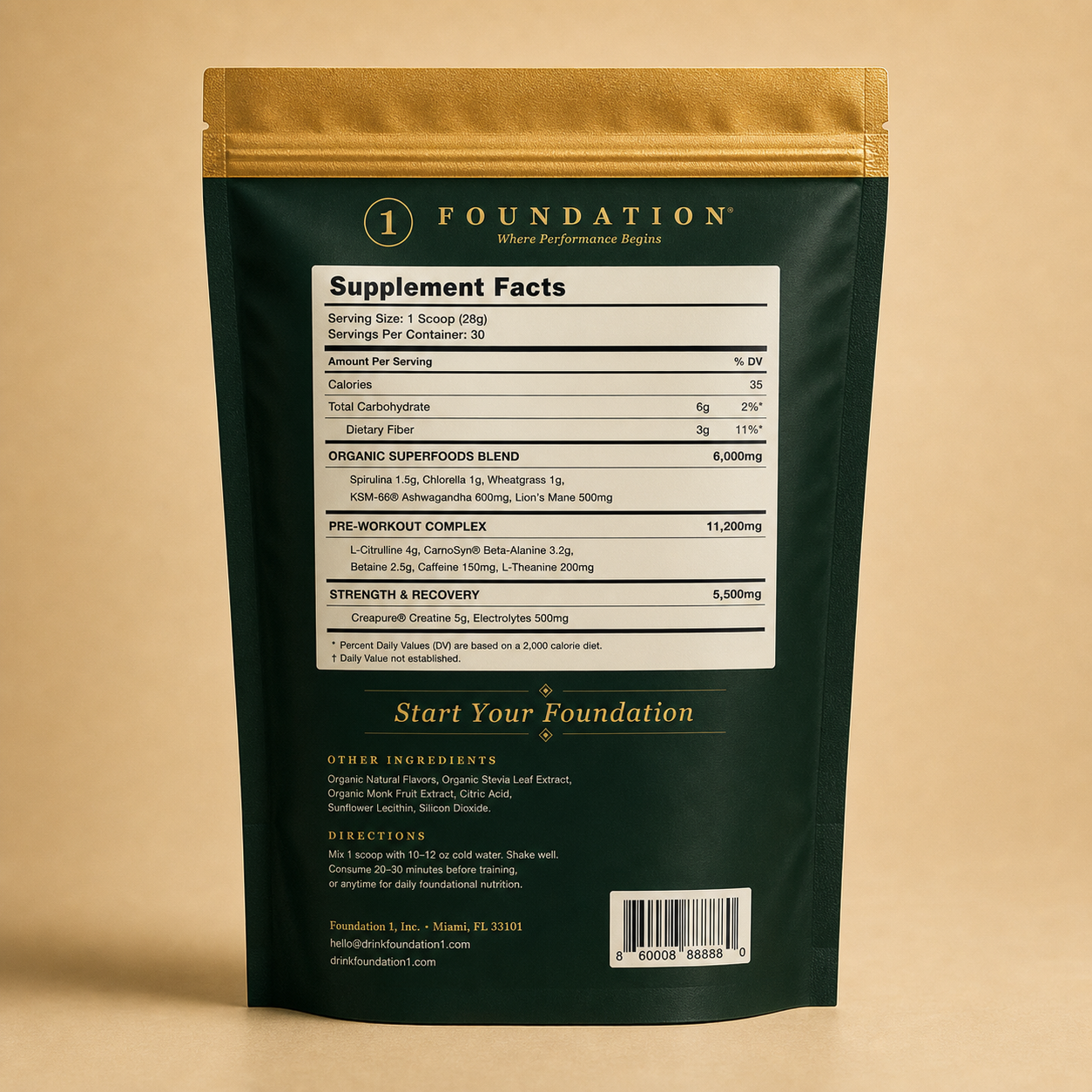 Foundation One back label pouch