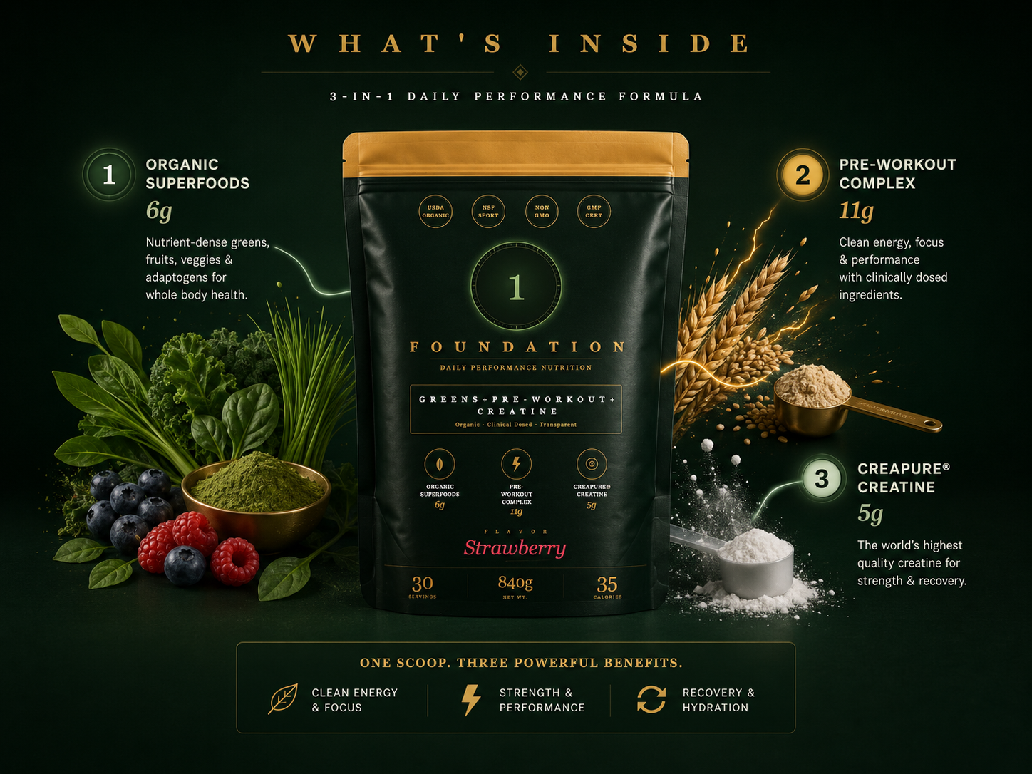 Foundation One pouch with ingredient zones